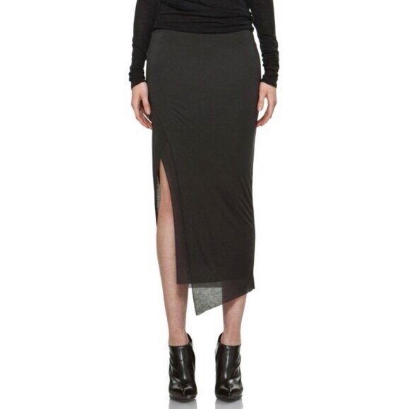 HELMUT LANG JERSEY LAYERED TAN MIDI SKIRT - Picture 6 of 8